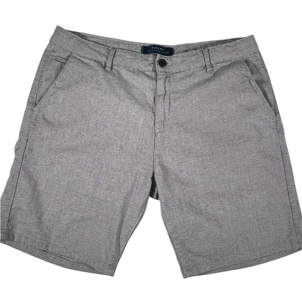 Zara Man Shorts Black White Micro Check Men's Size 36 Flat Front